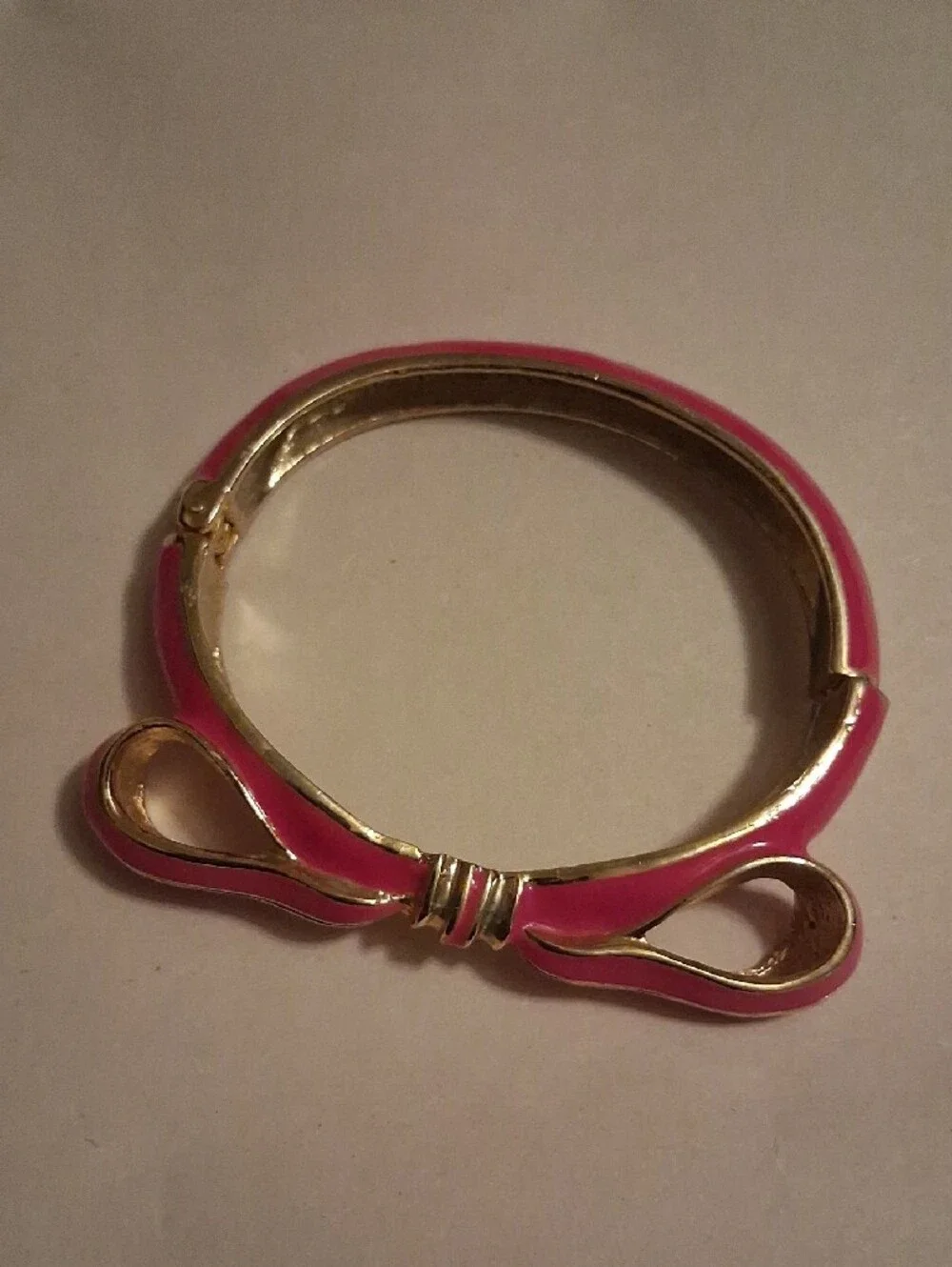 Pink Enamel Bow Hinged Bangle Bracelet